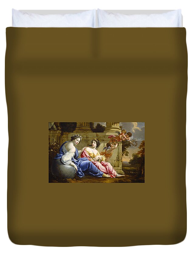 Simon Vouet Duvet Cover featuring the painting The Muses Urania and Calliope #3 by Simon Vouet
