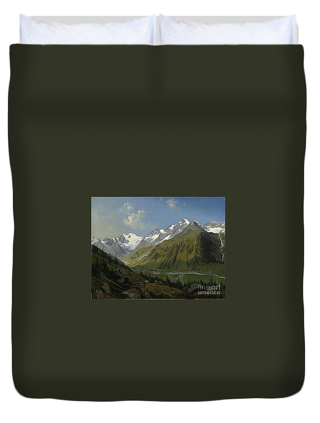 Hubert Sattler The Valley Of Ferleiten With The Wiesbachhorn In The Salzburg Salzburg 1863 Oil On Canvas Duvet Cover featuring the painting he valley of Ferleiten with the Wiesbachhorn in the Salzburg by MotionAge Designs