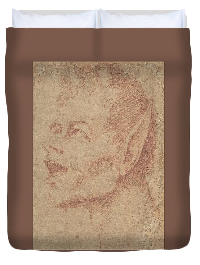 17th Century Art Duvet Cover featuring the drawing Head of a Satyr Facing Left by Jusepe de Ribera