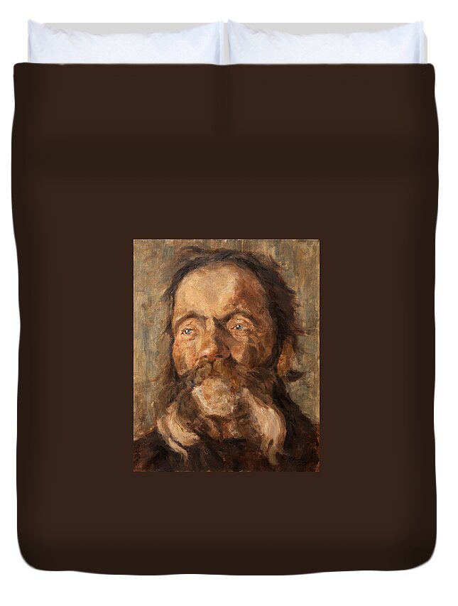 Portrait Duvet Cover featuring the painting Head of an old Man by Darko Topalski