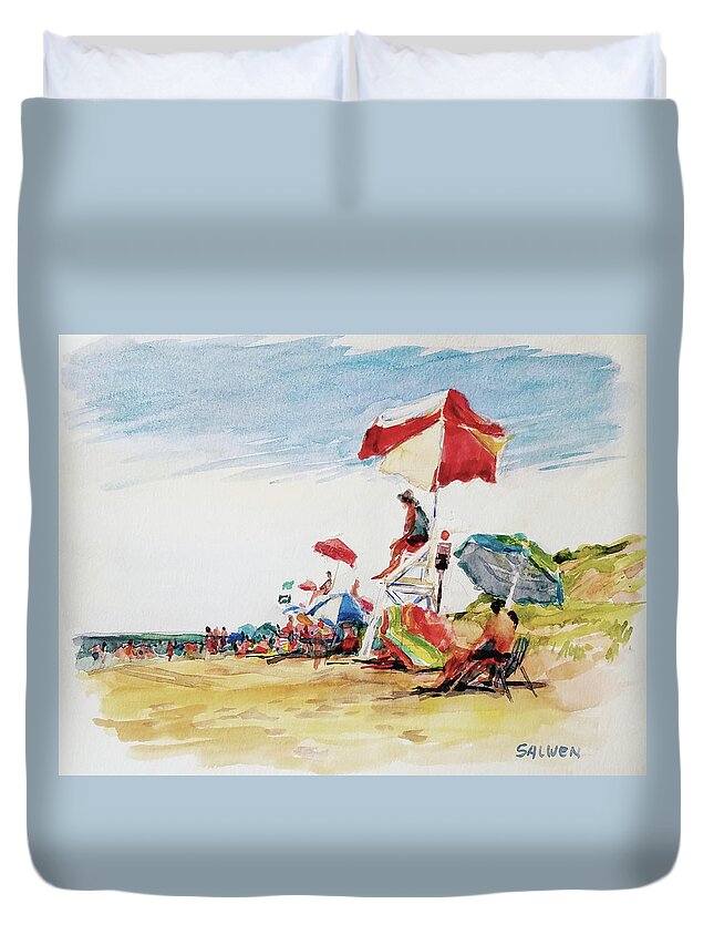 Landscape Duvet Cover featuring the painting Head of the Meadow Beach, Afternoon by Peter Salwen