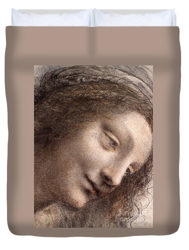 Head Of Virgin Duvet Cover featuring the drawing Head of the Virgin Mary by Leonardo Da Vinci