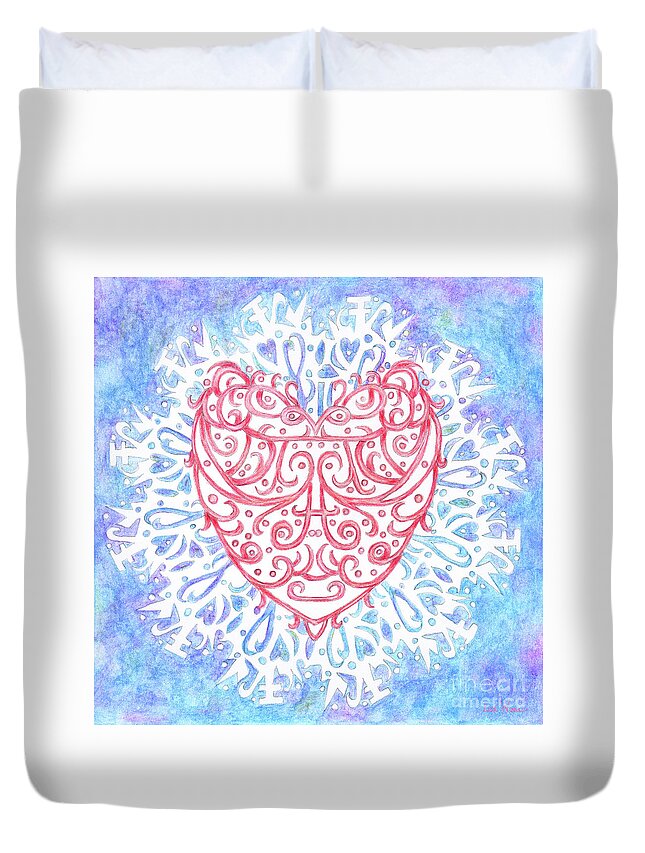 Lise Winne Duvet Cover featuring the painting Heart in a Snowflake II by Lise Winne