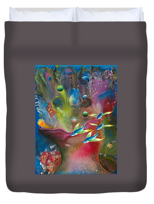 Beach House Duvet Cover featuring the painting Heart of the Reef by Lee Pantas