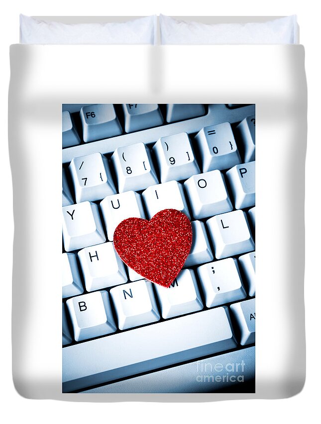 Heart Duvet Cover featuring the photograph Heart on keyboard by Kati Finell