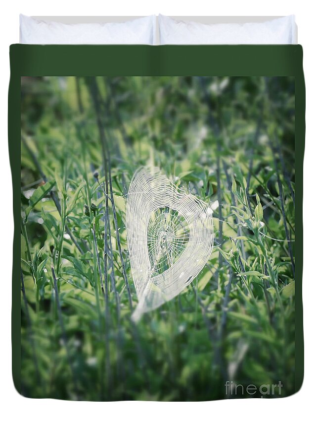 Hearts In Nature Duvet Cover featuring the photograph Hearts In Nature - Heart Shaped Web by Kerri Farley