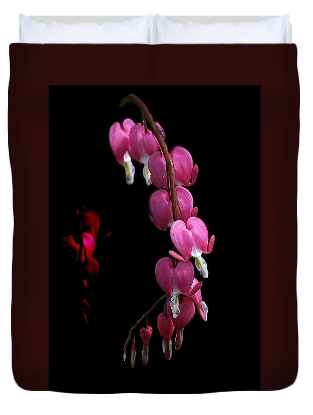 Flowers Duvet Cover featuring the photograph Hearts in the Dark by Sue Capuano