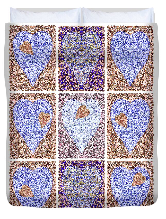 Lise Winne Duvet Cover featuring the digital art Hearts Within Hearts In Copper and Blue by Lise Winne