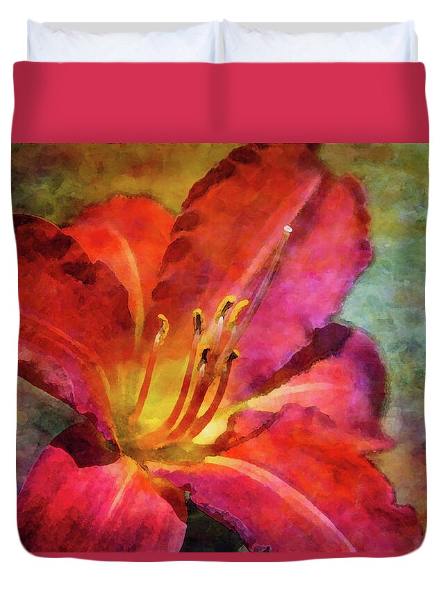 Daylily Duvet Cover featuring the photograph Heat in the Cold 0319 IDP_2 by Steven Ward