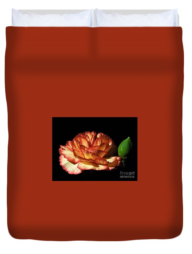 Heavenly Duvet Cover featuring the photograph Heavenly Outlined Carnation Flower by Chad and Stacey Hall