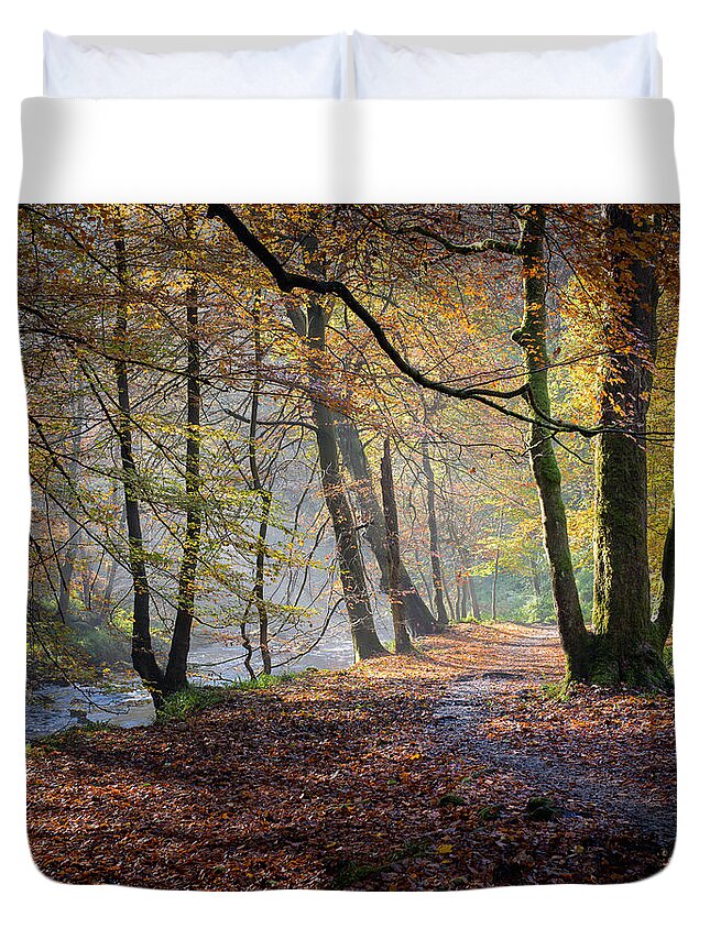 Autumn Duvet Cover featuring the photograph Hebden Water by John Ealing