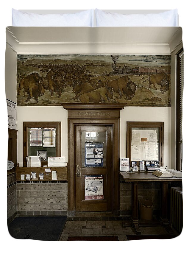 Hebron Nebraska Duvet Cover featuring the photograph Hebron Nebraska Post Office Mural by Art Whitton