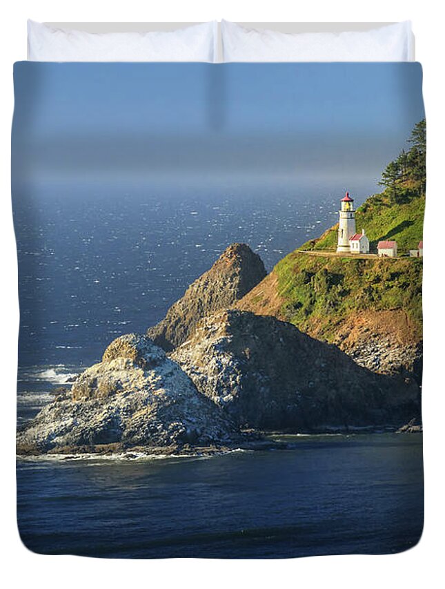 Heceta Head Lighthouse Duvet Cover featuring the photograph Heceta Head View by Sylvia J Zarco