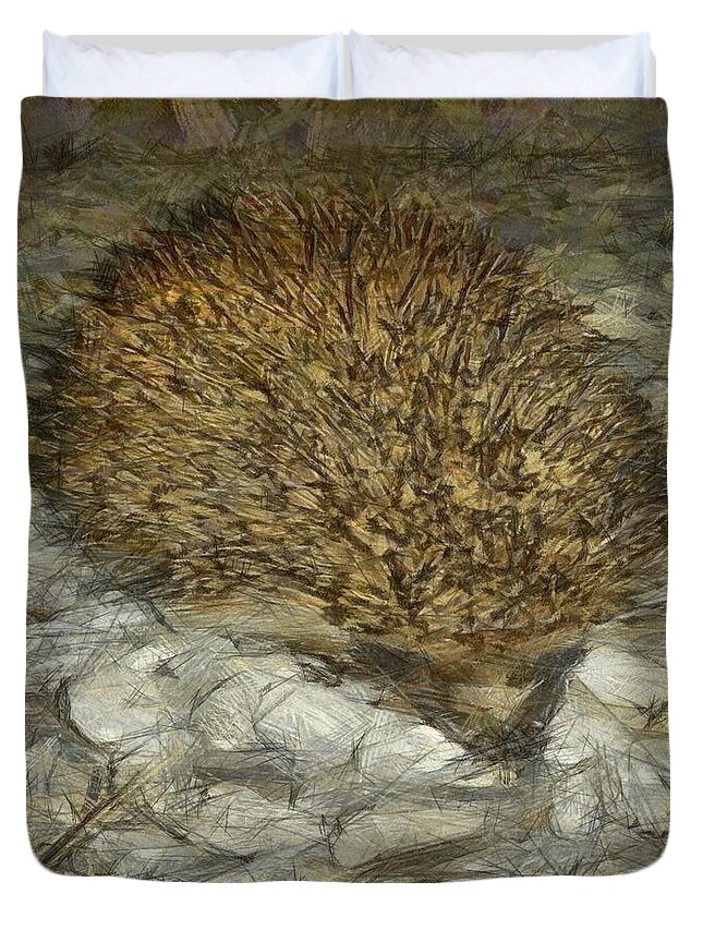 Animals Duvet Cover featuring the painting Hedgehog by Taiche Acrylic Art