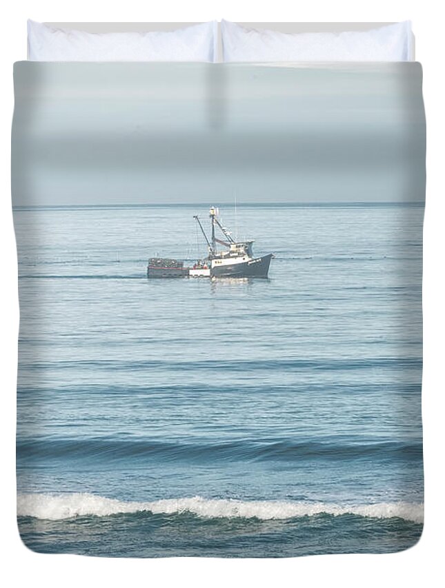 Oregon Coast Duvet Cover featuring the photograph Heidi Sue Fishing Boat by Tom Singleton