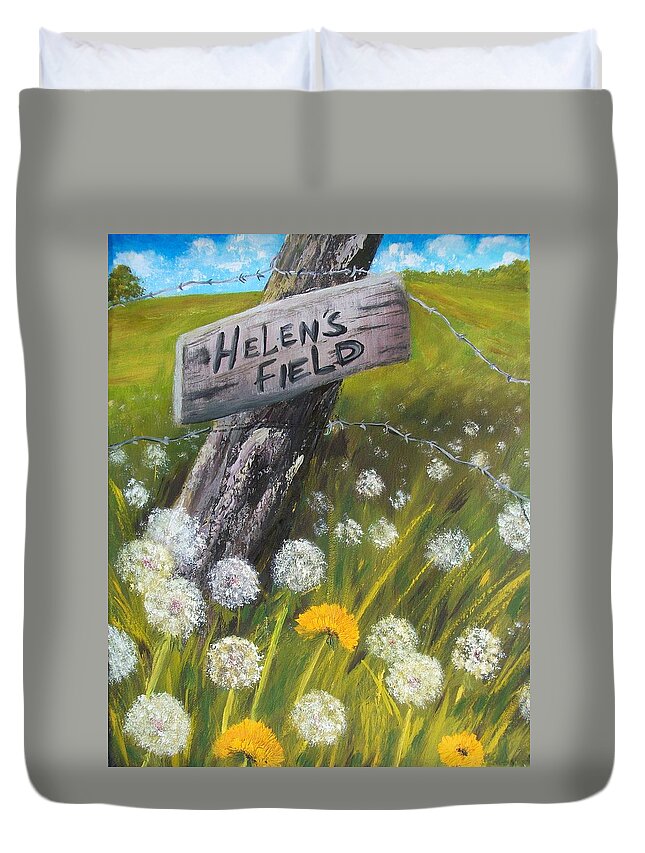 Landscape Duvet Cover featuring the painting Helen's Field by Tami Booher