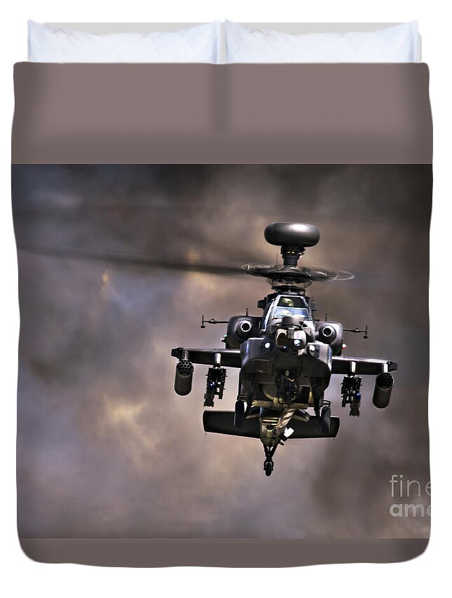 Helicopter Duvet Cover featuring the photograph Helicopter In The Smoke by Ang El