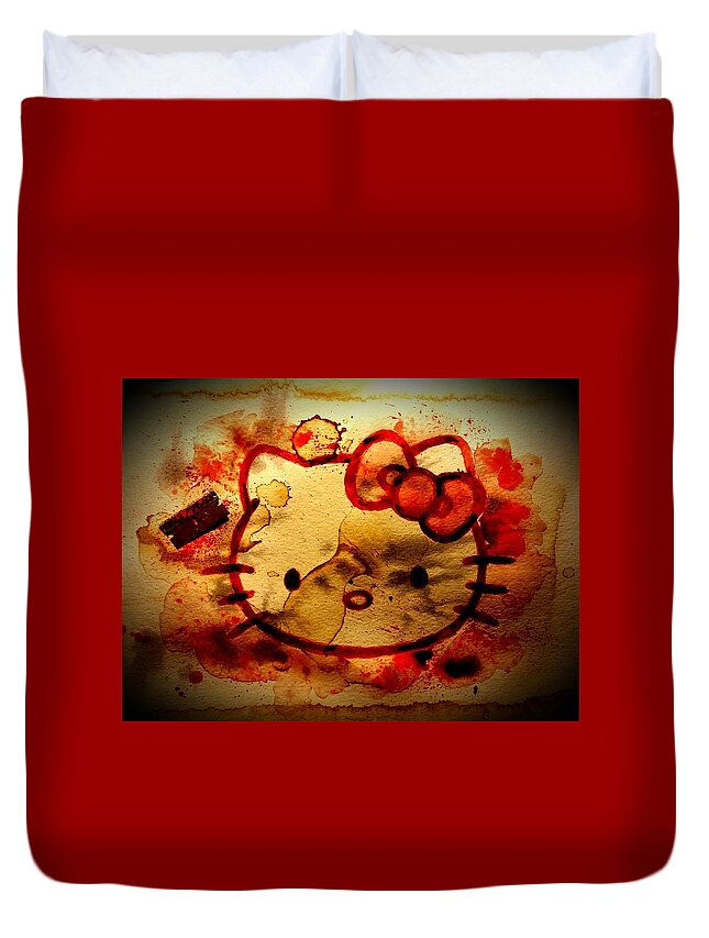 Hello Kitty Duvet Cover featuring the painting Hell-o Kitty by Ryan Almighty