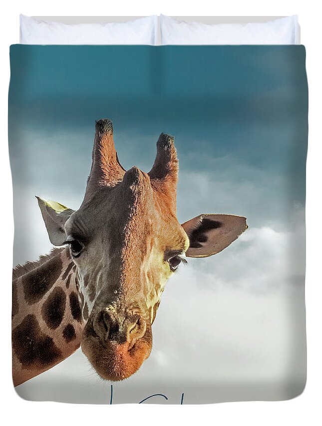 Giraffe Duvet Cover featuring the photograph Hello Down There by Karen Lewis