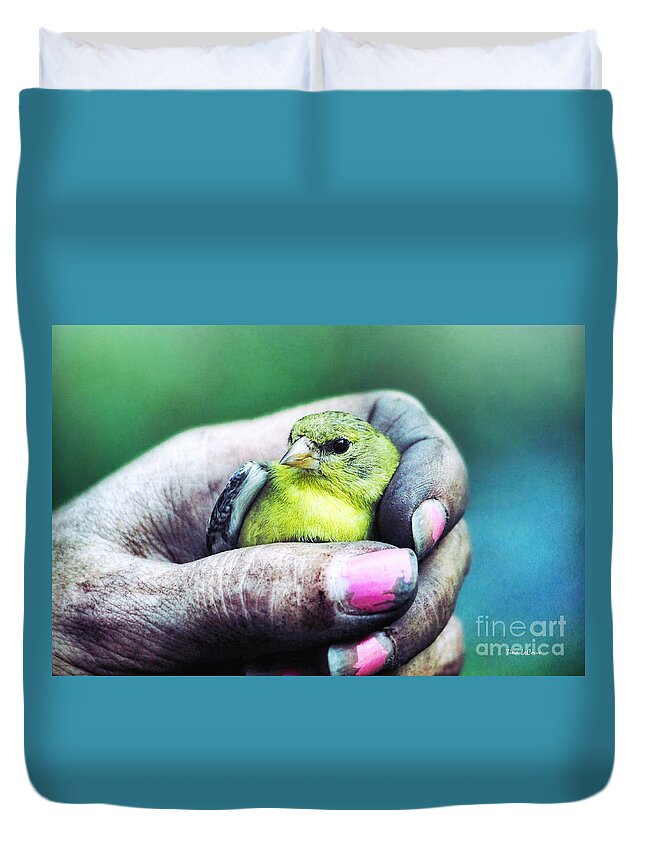 Goldfinch Duvet Cover featuring the photograph Helping Hand by Tina LeCour