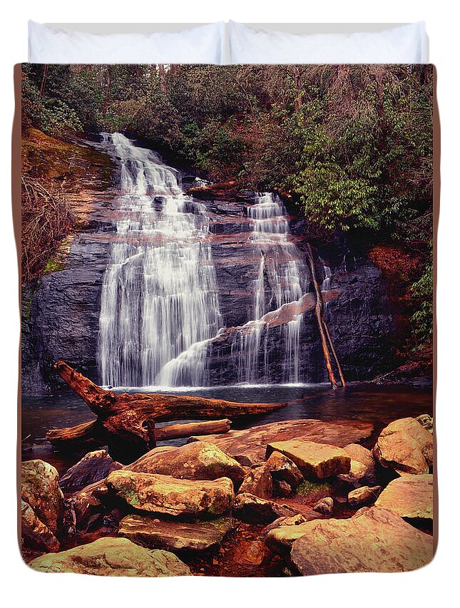 Waterfall Duvet Cover featuring the photograph Helton Falls 003 by George Bostian