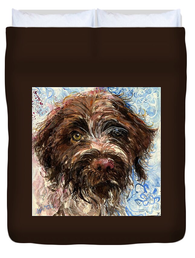 Wirehair Pointed Griffon Duvet Cover featuring the painting Henry by Molly Poole