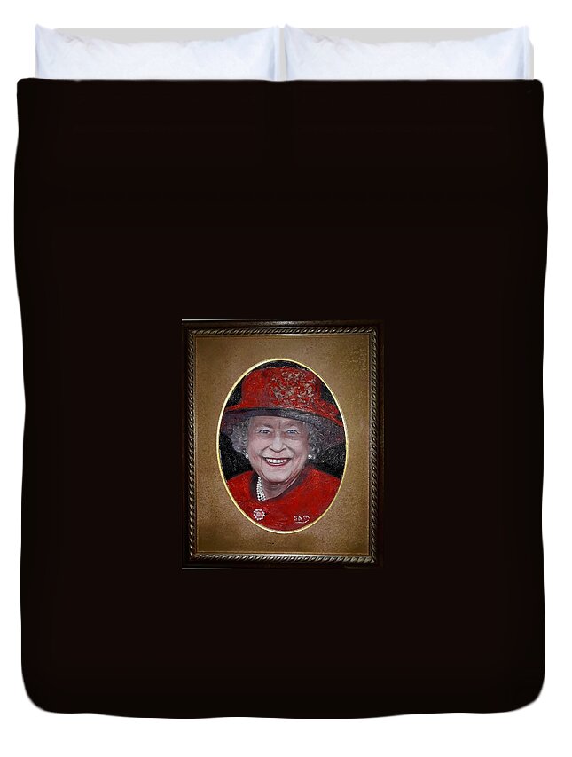 Royal Family Duvet Cover featuring the painting Her Majesty Queen Elizabeth by Sam Shaker