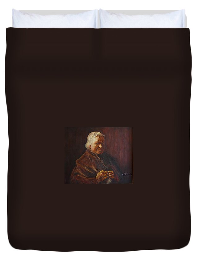 Woman Duvet Cover featuring the painting Herbert Abrams Mother by Quwatha Valentine