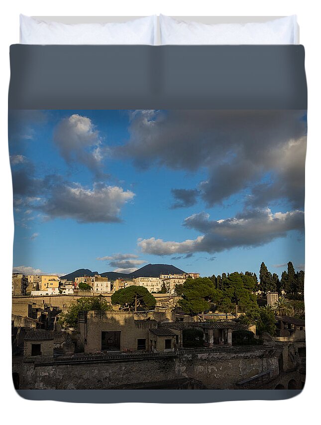 Georgia Mizuleva Duvet Cover featuring the photograph Herculaneum - Dramatic Sky and Shadows Evoke the Ancient Eruption Disaster by Georgia Mizuleva