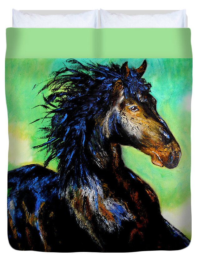 Horses Duvet Cover featuring the painting Hercules by Maris Sherwood