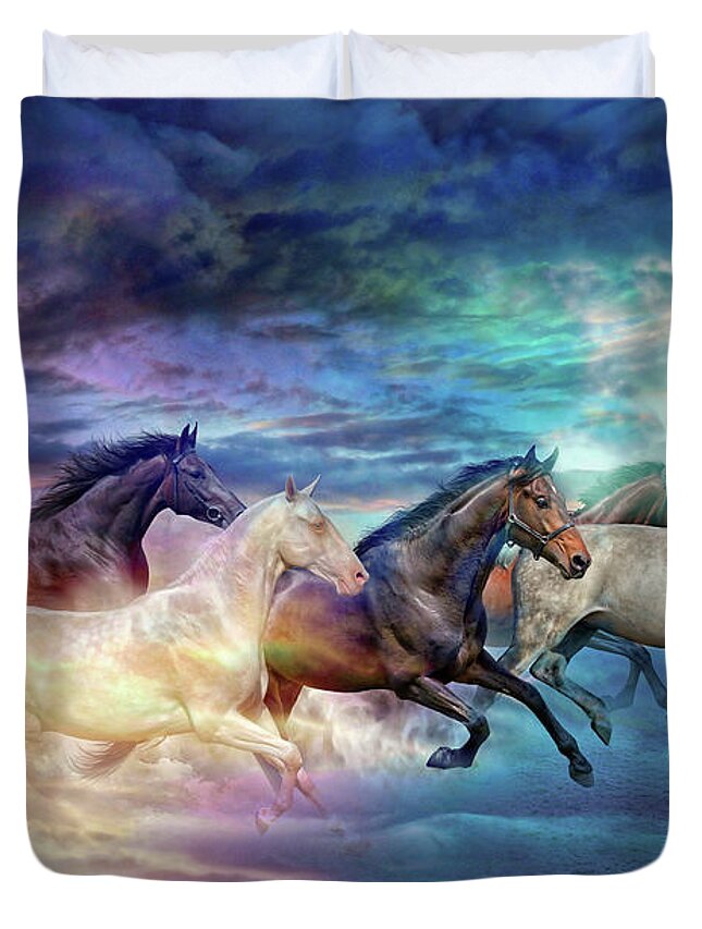 Horses Duvet Cover featuring the digital art Herd of horses in pastel by Lilia D