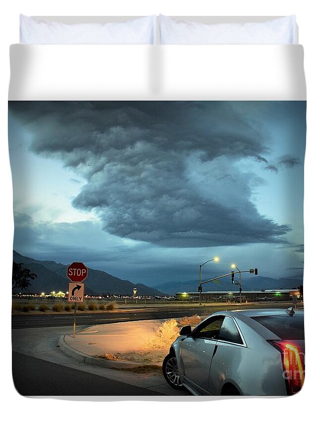 Lenticular Clouds Duvet Cover featuring the photograph Here by Angela J Wright