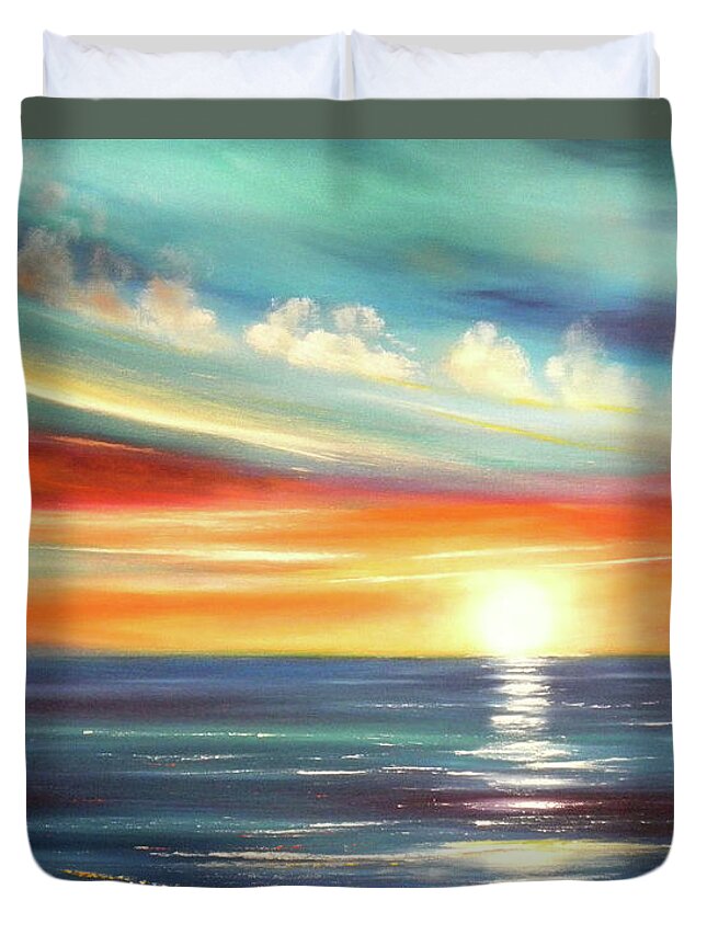 Sunset Duvet Cover featuring the painting Here It Goes by Gina De Gorna