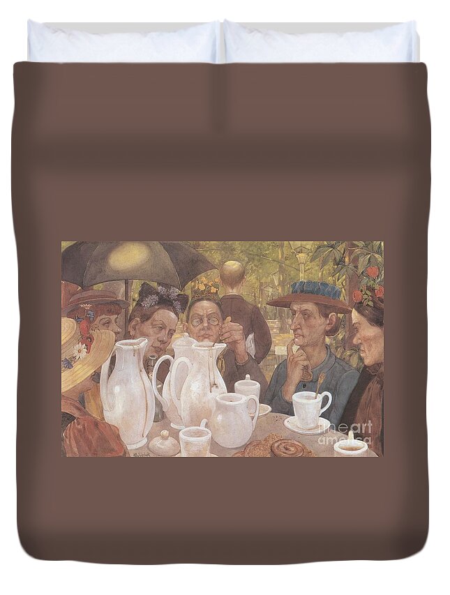 Hans Baluschek Duvet Cover featuring the painting Here the family can make coffee by MotionAge Designs