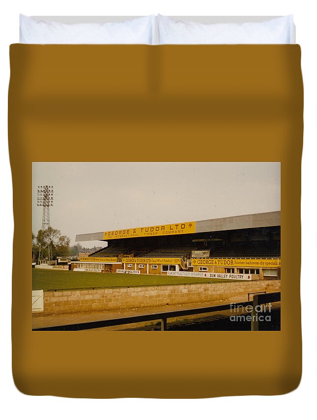  Duvet Cover featuring the photograph Hereford United - Edgar Street - Merton Stand 2 - 1980s by Legendary Football Grounds