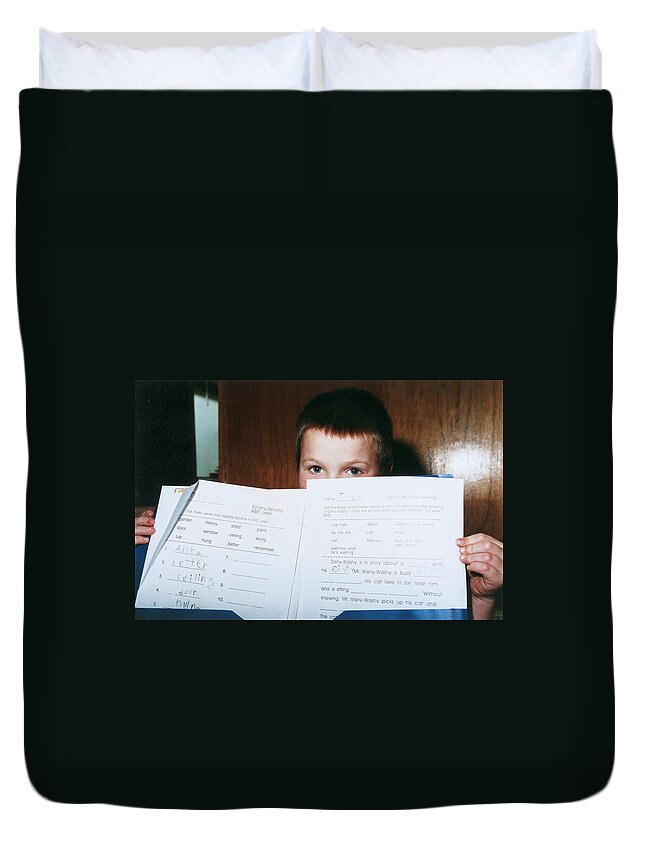 Portrait Duvet Cover featuring the photograph Here's my paper by David Martin