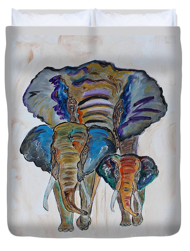 Elephant Duvet Cover featuring the painting Heritage Walk by Ella Kaye Dickey