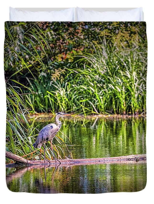 Heron Duvet Cover featuring the photograph Heron #h8 by Leif Sohlman