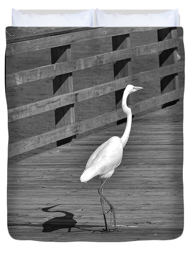 Duvet Cover featuring the photograph Heron In Black and White by Bob Sample