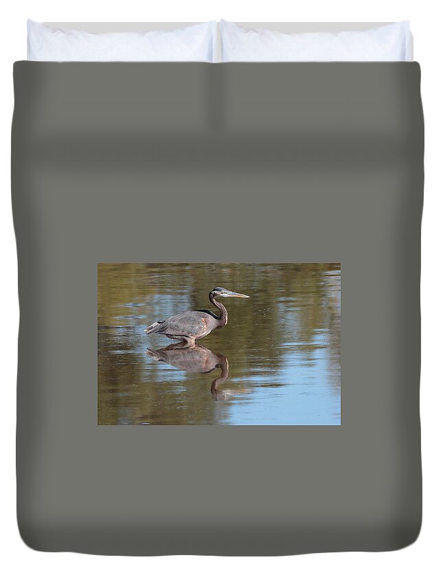 Heron Duvet Cover featuring the photograph Heron by John Moyer