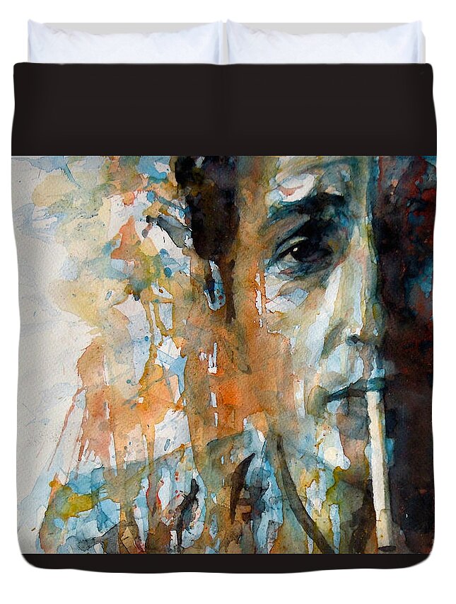 Bob Dylan Duvet Cover featuring the painting Hey Mr Tambourine Man @ Full Composition by Paul Lovering