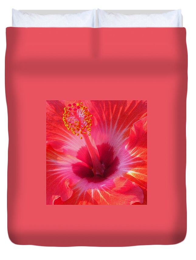 Hibiscus Duvet Cover featuring the photograph Hibiscus - Coral and Pink square by Kerri Ligatich