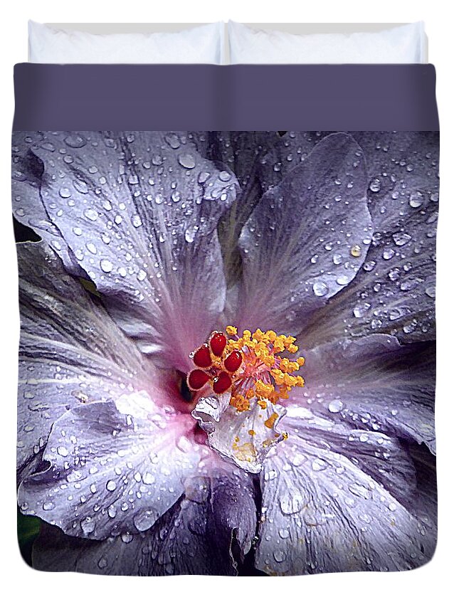 Hibiscus Duvet Cover featuring the photograph Hibiscus in the Rain by Lori Seaman