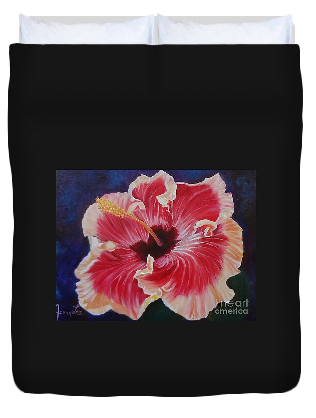 Reds Duvet Cover featuring the painting Hibiscus by Jenny Lee