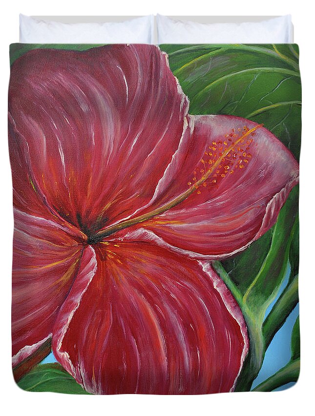 Acrylic Duvet Cover featuring the painting Hibiscus by Medea Ioseliani