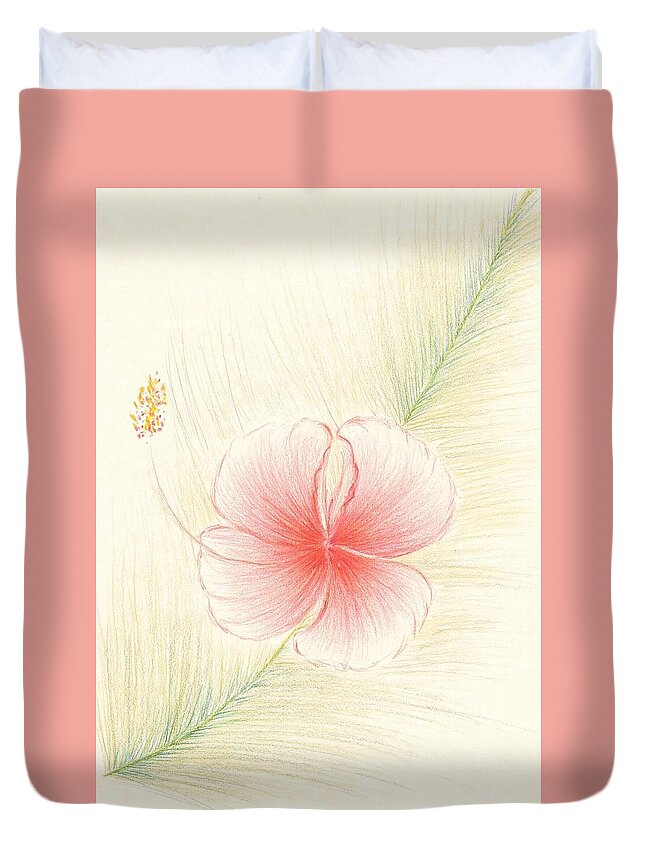 Hibiscus Duvet Cover featuring the painting Hibiscus on Palm by Dina Holland