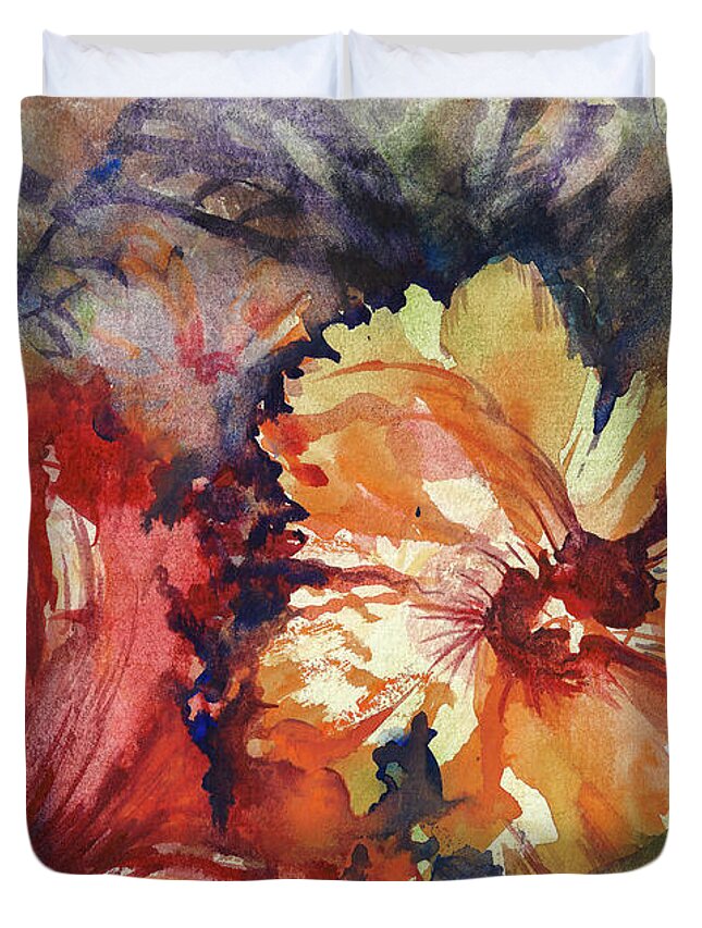 Floral Duvet Cover featuring the painting Hibiscus Pair by Francelle Theriot