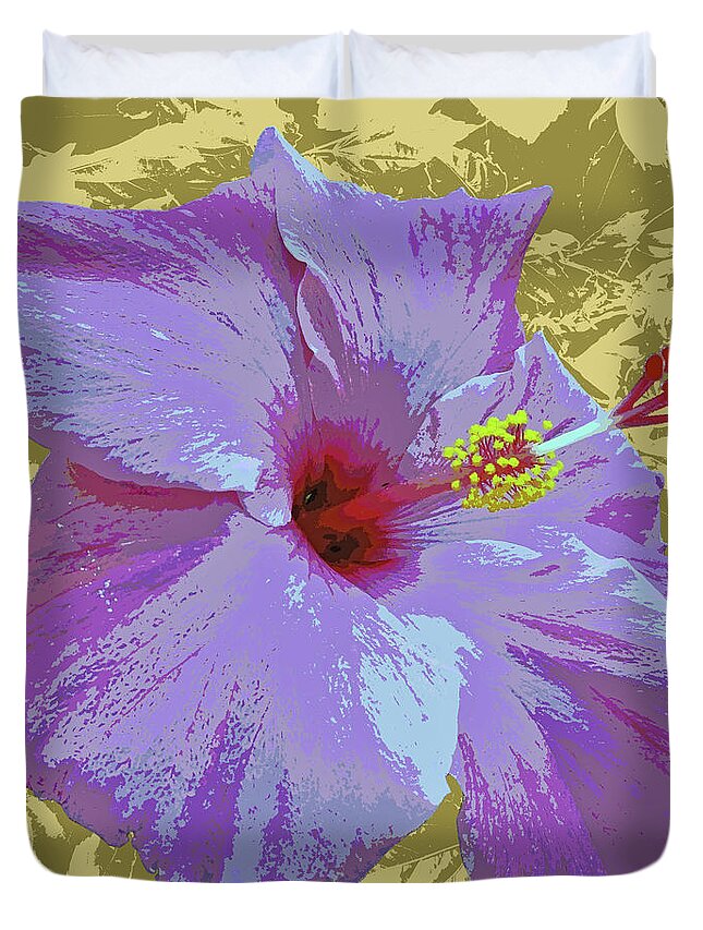 Hibiscus Duvet Cover featuring the digital art Hibiscus Pop Art by Jean luc Comperat