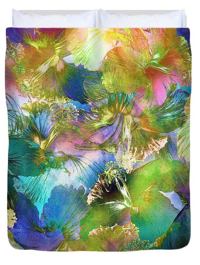 Abstract Duvet Cover featuring the digital art Hibiscus Trumpets by Klara Acel