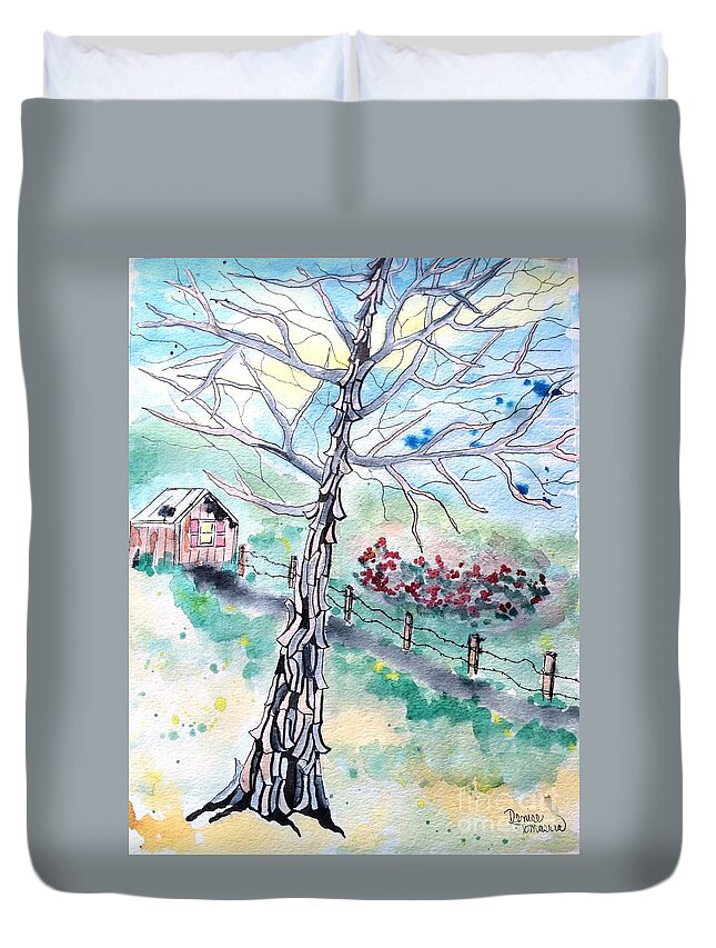 Hickory Tree Duvet Cover featuring the painting Hickory by Denise Tomasura